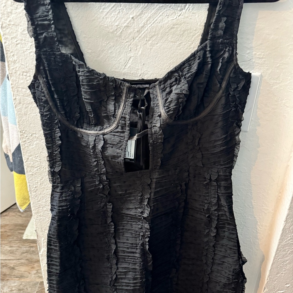 PrettyLittleThing Black Textured Mini Dress